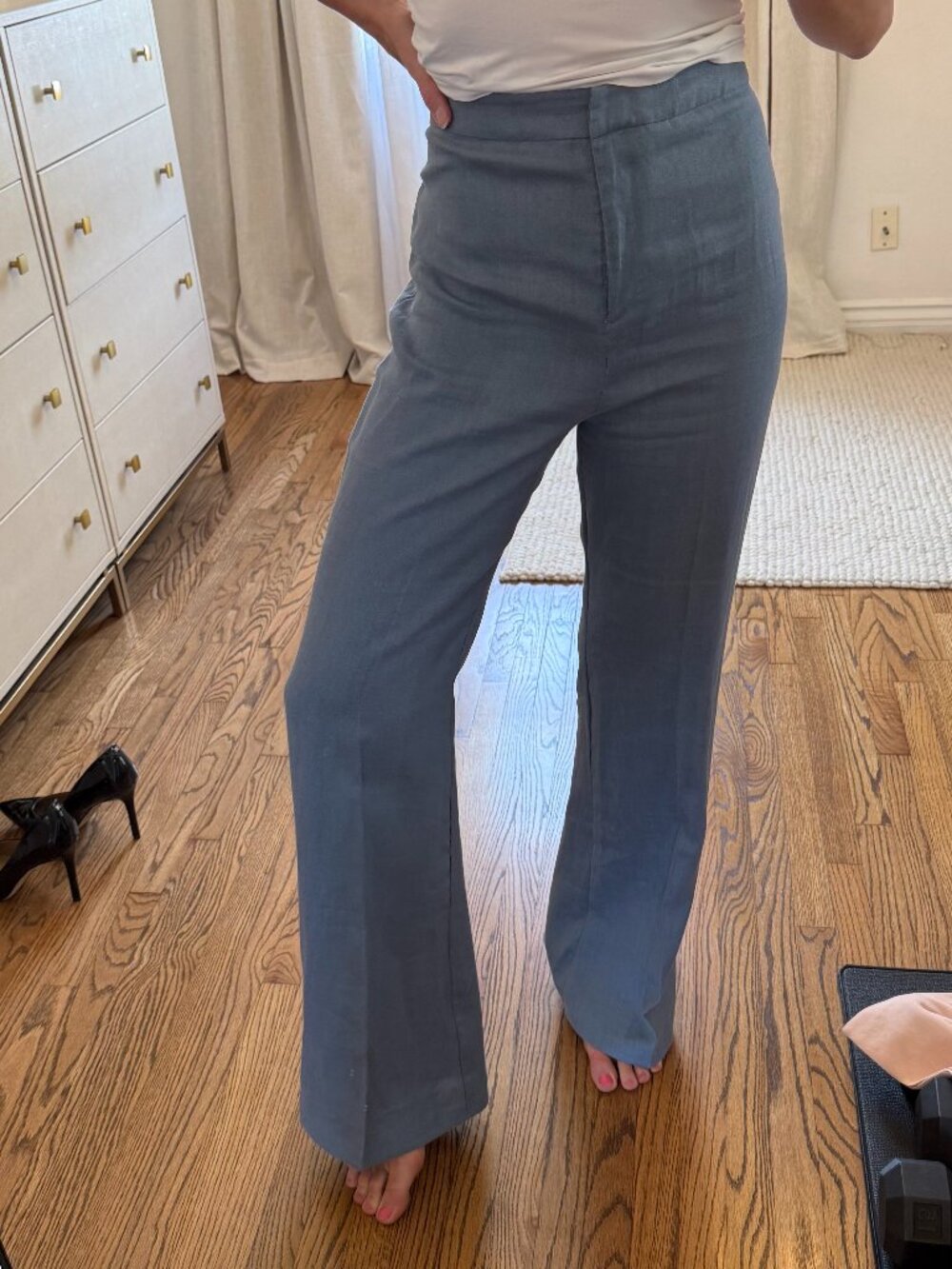 Monday Swimwear blue linen high-waisted trousers in size Large
